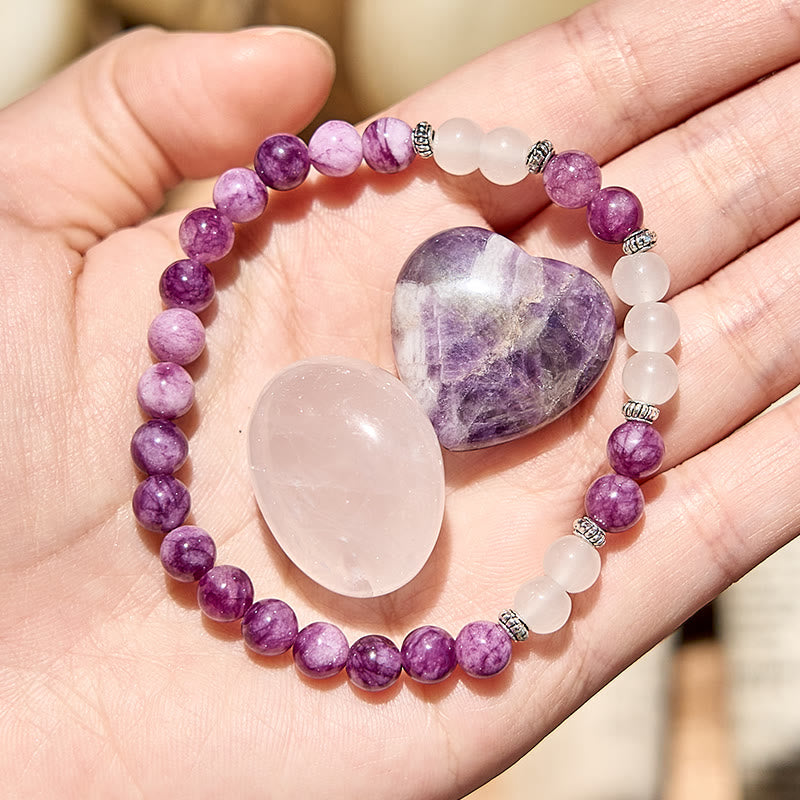 "Love & Spirit" Lepidolite Clear Crystal Beaded Bracelet