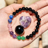 "Colorful Heart" Obsidian Lapis Lazuli Rose Quartz Beaded Bracelet