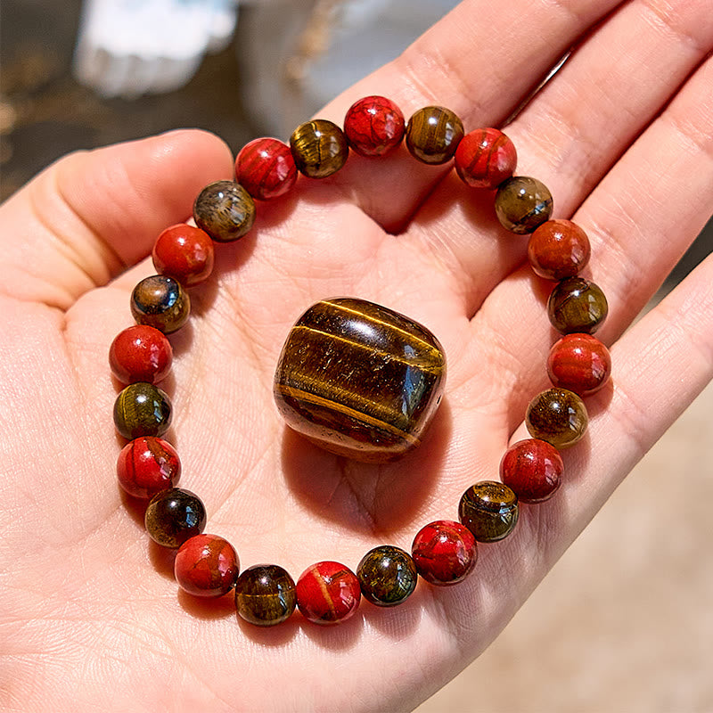 "Earth's Harmony Power" Tiger Eye Stone Red Jasper Bracelet