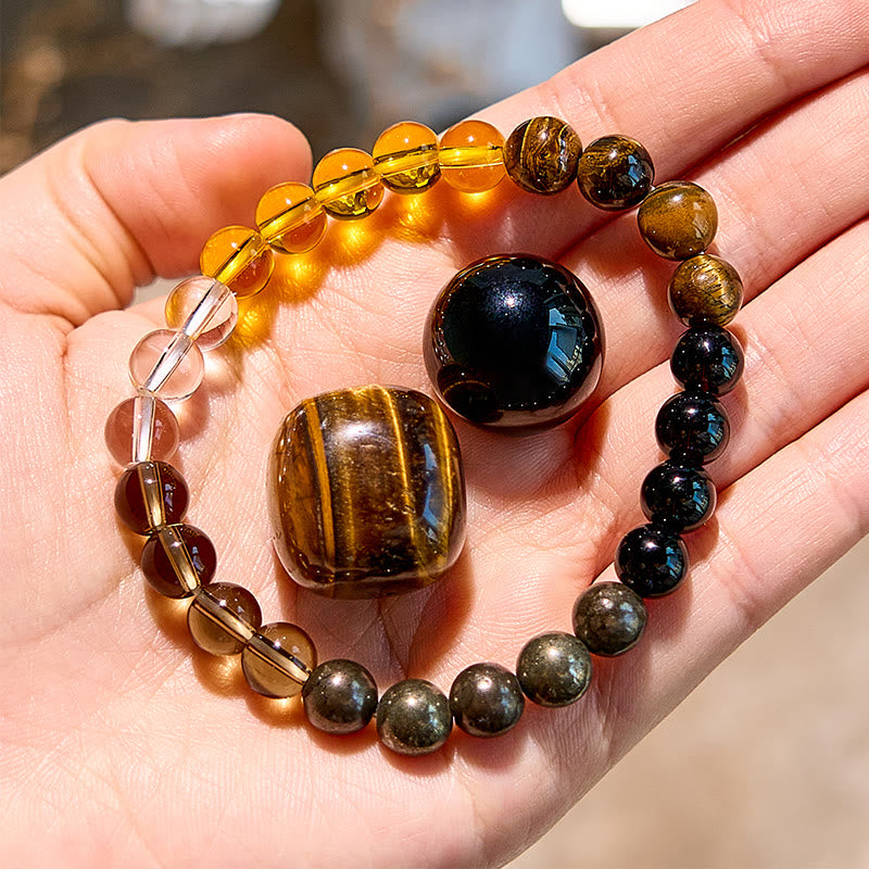 "Eclipse of Strength" Tiger Eye Citrine Smoky Quartz Bracelet