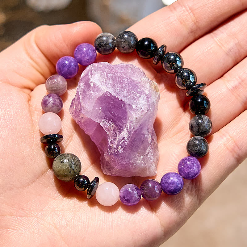 "Mystic Tranquility" Charoite Hematite Obsidian Bracelet