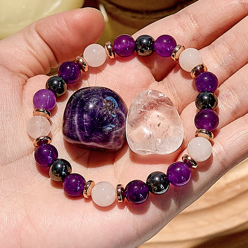 "Mystic Radiance" Amethyst Rose Quartz Hematite Bracelet