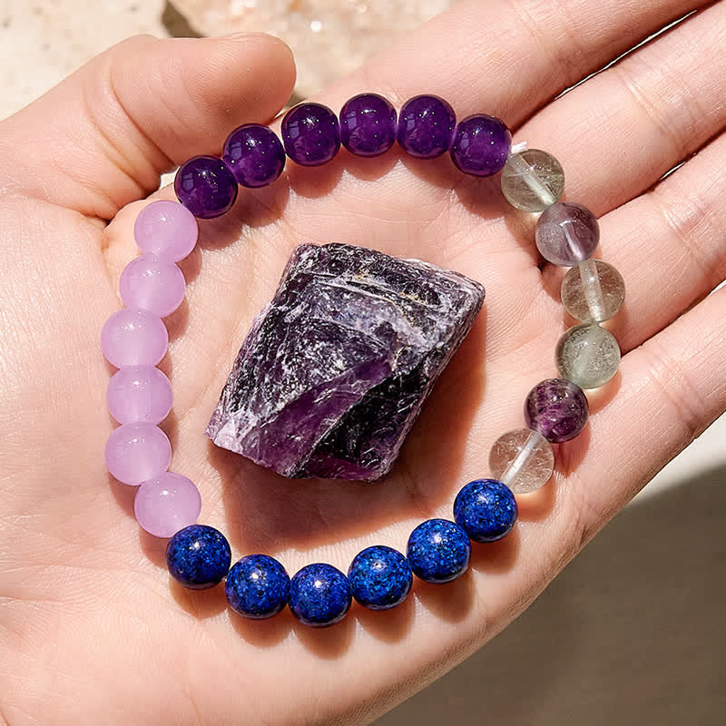 "Tranquil Waves" Amethyst Lepidolite Lapis Lazuli Fluorite Bracelet