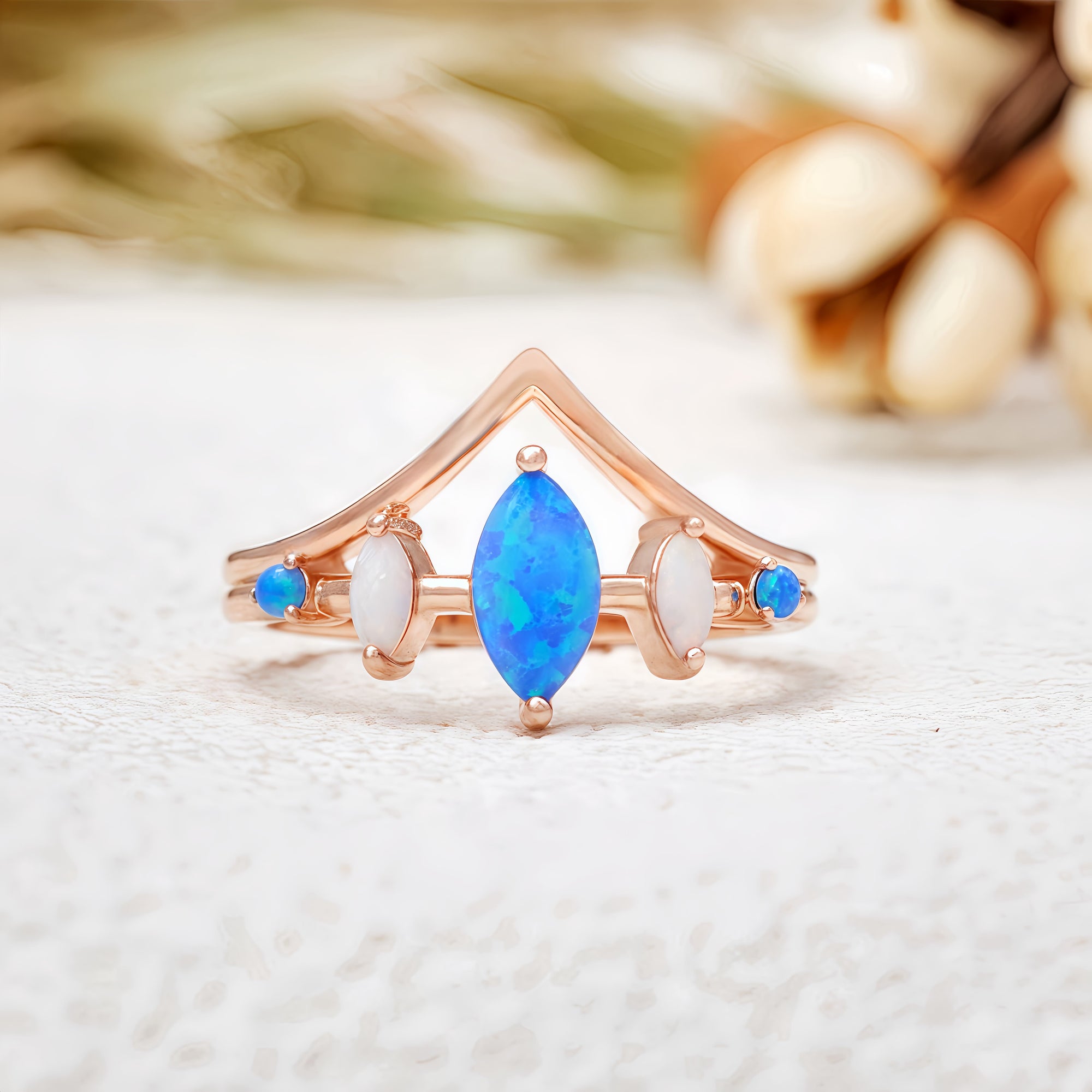 "Ocean Aurora" Blue & White Opal Ring