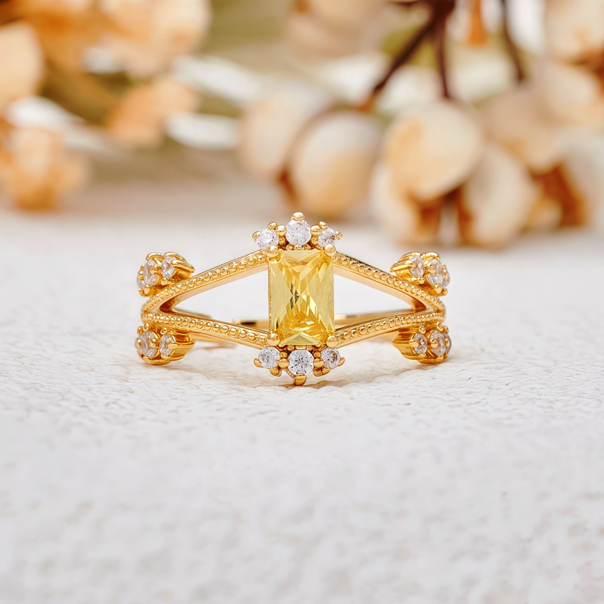 "Golden Radiance" Baguette Cut Citrine Ring