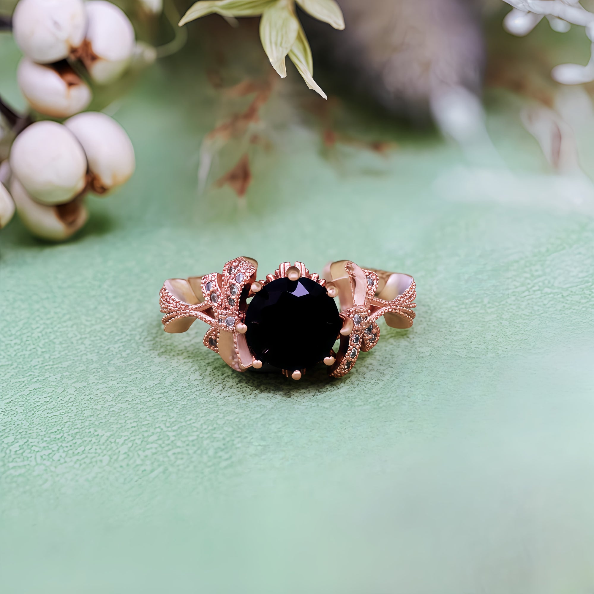 "Midnight Enchantress" Faceted Black Onyx Bow Ring