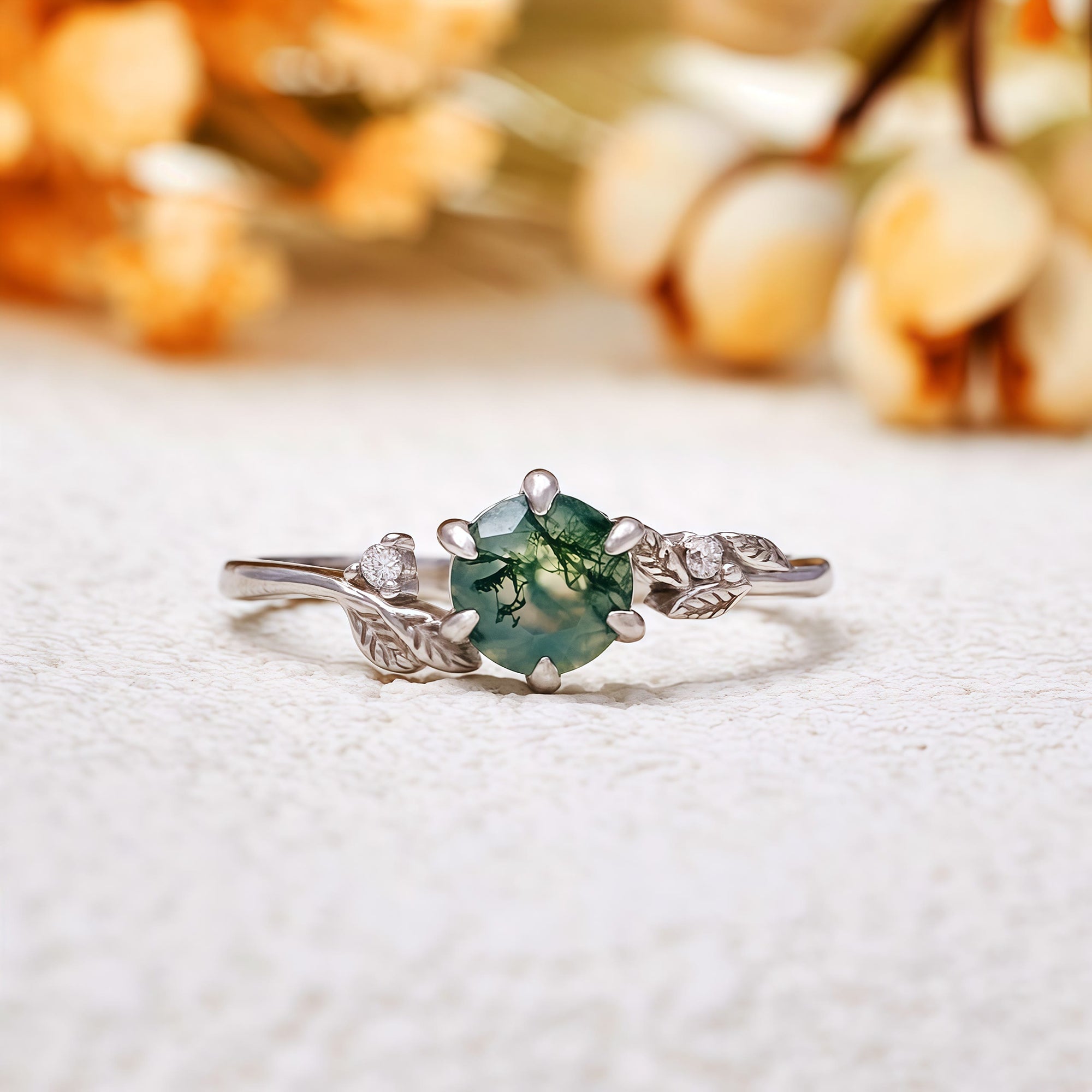 "Verdant Dream" Moss Agate Leaf Wrap Ring