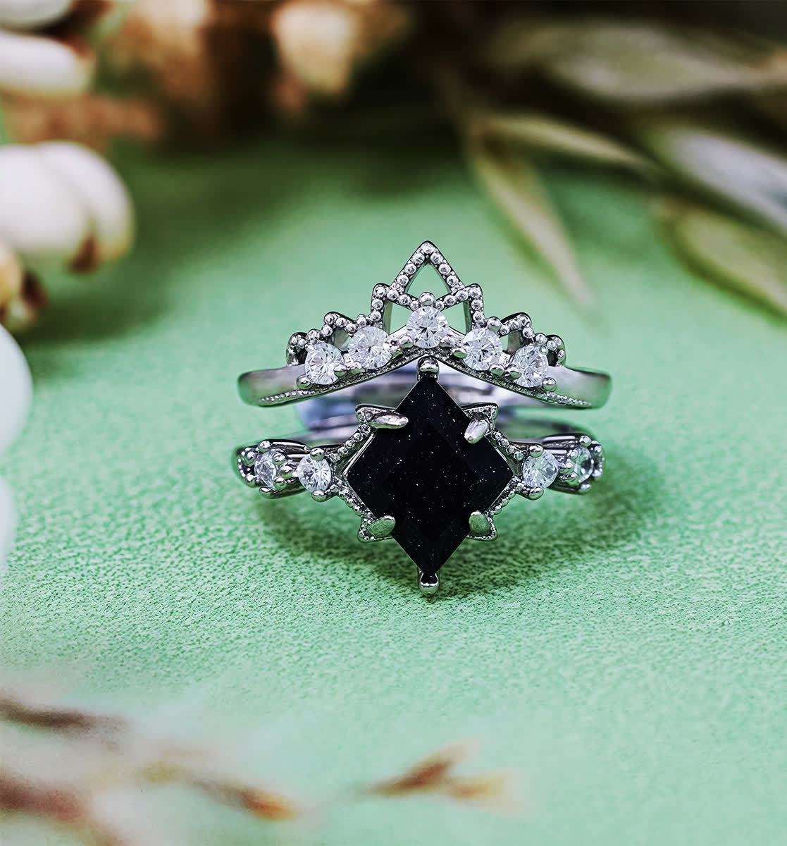 Evolvegem "Celestial Sand" 2Pcs Blue Sandstone Ring Set