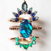 "Celestial Crown" Sapphire With Opal 3 - Piece Ring Set