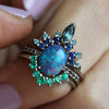 "Celestial Crown" Sapphire With Opal 3 - Piece Ring Set